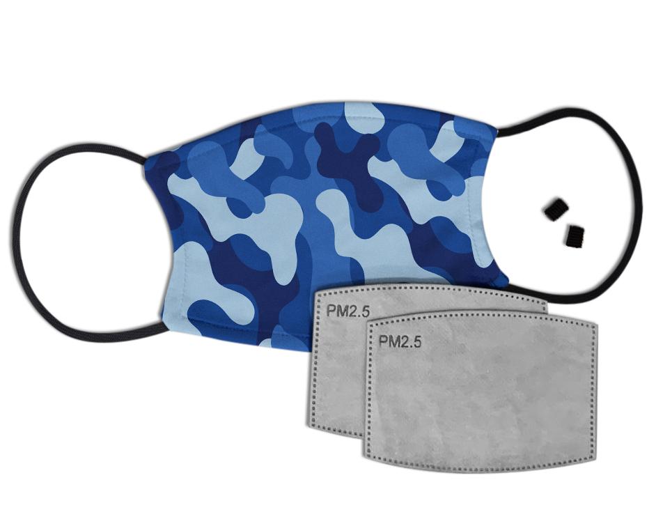 Blue Camo Custom Face Mask with Filter Face Masks Hot Merch