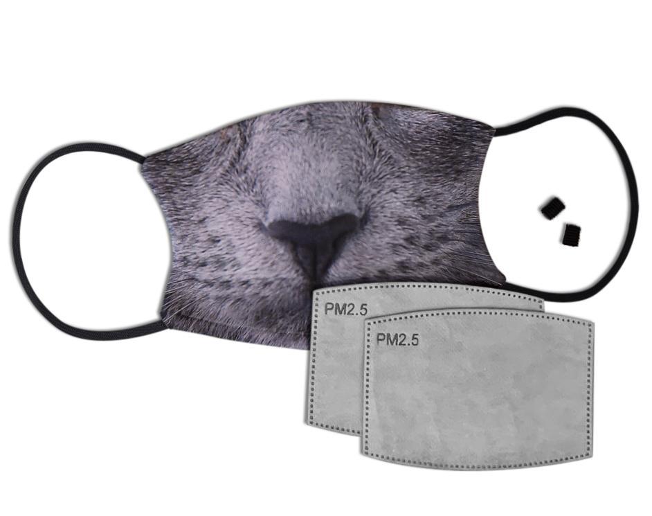 Grey Cat Face Custom Face Mask with Filter Face Masks Hot Merch