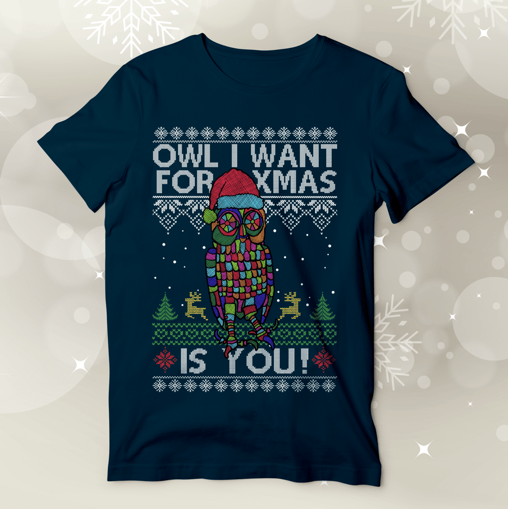 Owl I Want Is You Ugly Xmas T-Shirt T-Shirts Hot Merch Small Blue 