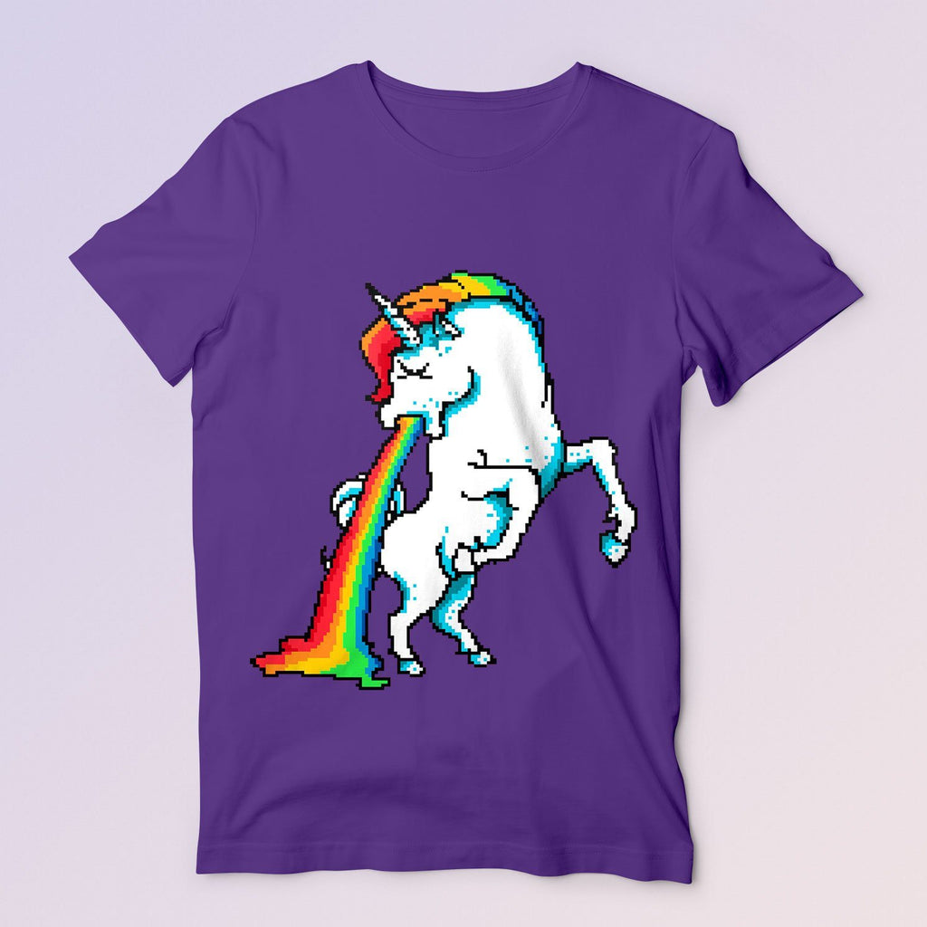 Puke of the Unicorn Rainbow Retro T-Shirt T-Shirts Hot Merch Small Purple 